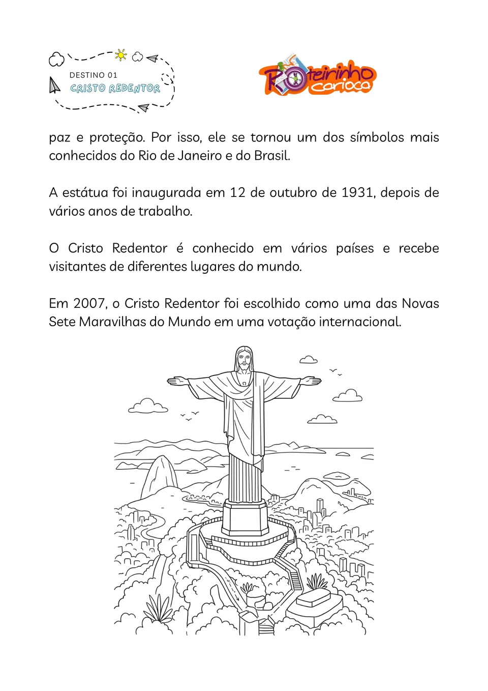 Atividade para colorir o Cristo Redentor